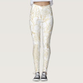 Modern Gold White Floral Doodles line art Leggings (Voorkant)