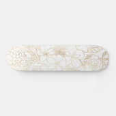Modern Gold White Floral Doodles line art Persoonlijk Skateboard (Horizontaal)