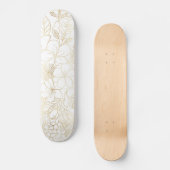 Modern Gold White Floral Doodles line art Persoonlijk Skateboard (Voorkant)