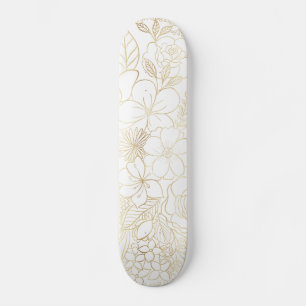 Modern Gold White Floral Doodles line art Persoonlijk Skateboard