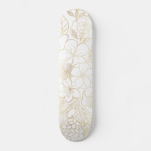 Modern Gold White Floral Doodles line art Persoonlijk Skateboard (Voorkant)