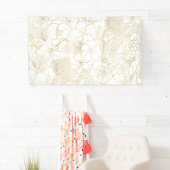 Modern Gold White Floral Doodles line art Spandoek (Insitu)