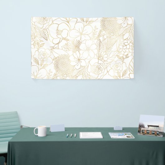 Modern Gold White Floral Doodles line art Spandoek (Beurs)