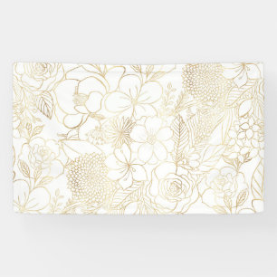 Modern Gold White Floral Doodles line art Spandoek