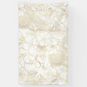 Modern Gold White Floral Doodles line art Spandoek (Verticaal)