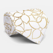 Modern Gold White Floral Doodles line art Stropdas (Opgerold)