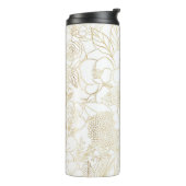Modern Gold White Floral Doodles line art Thermosbeker (Gedraaid links)
