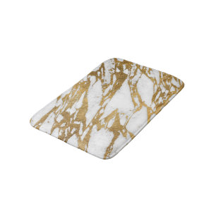 Modern Gold White Marble Stone Chic Pattern Badmat