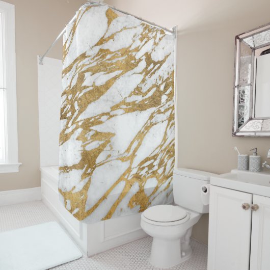 Modern Gold White Marble Stone Chic Pattern Douchegordijn (In situ)