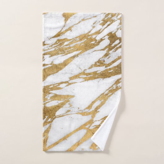 Modern Gold White Marble Stone Chic Pattern Handdoek (Handdoek)