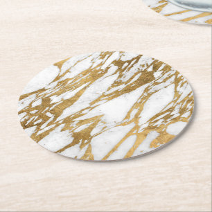 Modern Gold White Marble Stone Chic Pattern Ronde Kartonnen Onderzetter