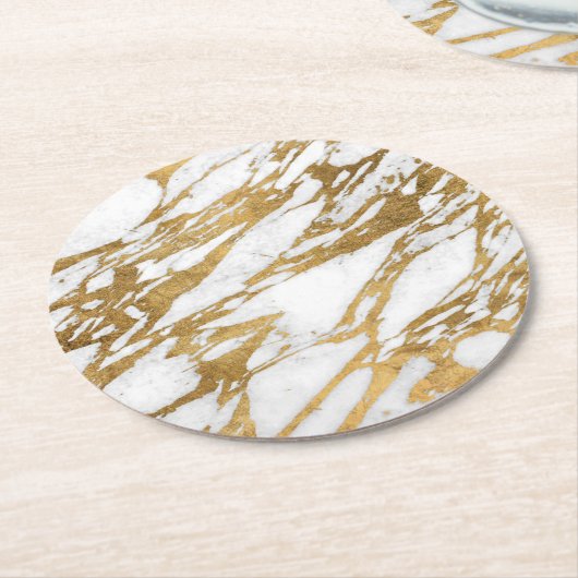 Modern Gold White Marble Stone Chic Pattern Ronde Kartonnen Onderzetter (Gebogen)