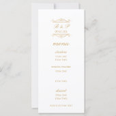 Modern Gold & White Monogram Wedding Menu Card (Voorkant)