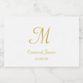 Modern Gold & White Monogram Wedding Party Mini Sparkling Wijnetiket (Enkel label)