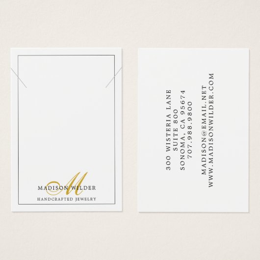 Modern Gold White Monogrammed Jewelry Ketting Visitekaartje (Voorkant /achterkant)