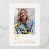 Modern Gold White Photo College Afstudeerfeest Folie Uitnodiging (Voorkant)