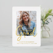 Modern Gold White Photo College Afstudeerfeest Folie Uitnodiging (Staand Voorkant)