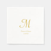 Modern Gold & White Script Monogram Weddenschap Servet (Voorkant)
