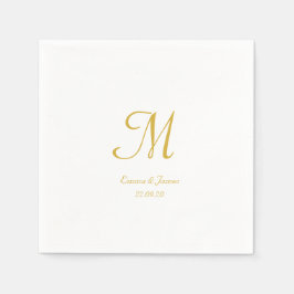 Modern Gold & White Script Monogram Weddenschap Servet