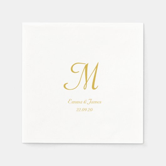 Modern Gold & White Script Monogram Weddenschap Servet (Voorkant)