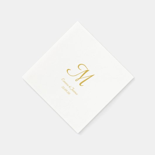 Modern Gold & White Script Monogram Weddenschap Servet (Hoek)