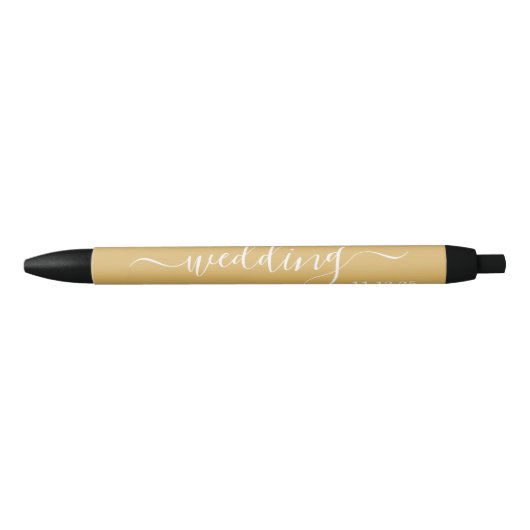 Modern Gold & White Simple Script Weddenschap Zwarte Inkt Pen (Voorkant)