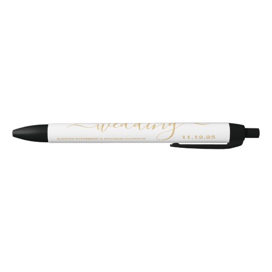Modern Gold & White Simple Script Weddenschap Zwarte Inkt Pen (Bodem)