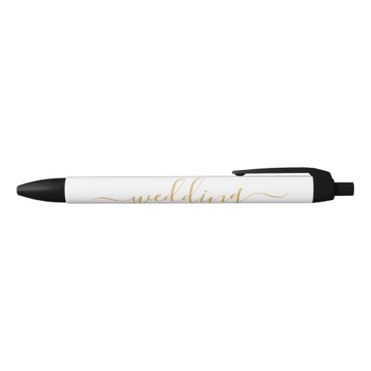 Modern Gold & White Simple Script Weddenschap Zwarte Inkt Pen (Bovenkant)