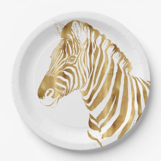Modern Gold White Zebra Animal Safari Design Papieren Bordje (Voorkant)