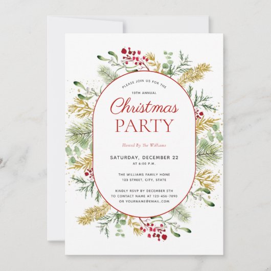 Modern Gold Winter Greenery kerstfeest Kaart (Voorkant)