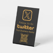 Modern Gold X Logo Twitter QR Code Business Sign Reclamebord Met Voetstuk (Voorkant)