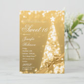 Modern Gold Xmas Tree Bow Sweet 16 Birthday Party Kaart (Staand voorkant)