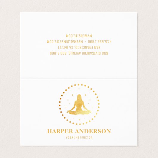 Modern Gold Yoga Instructor Professional Logo Visitekaartje (Buitenkant ongevouwen)