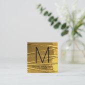Modern Gold Zig Zag Folie Monogram Logo Vierkante Visitekaartje (Staand voorkant)