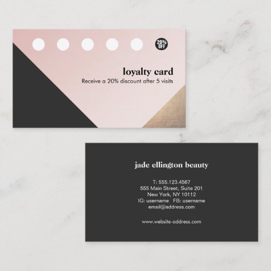 Modern Gold, zwart, roze Geometric 6 Punch Loyalty (Voorkant / Achterkant)