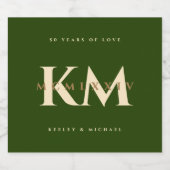 Modern Golden 50th Wedding Jubileum Roman Green Sparkling Wijnetiket (Enkel label)