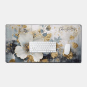 Modern Golden Abstract Floral Gepersonaliseerde na Bureaumat (Keyboard & Muis)