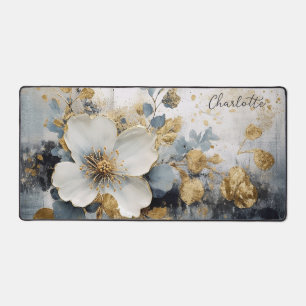 Modern Golden Abstract Floral Gepersonaliseerde na Bureaumat