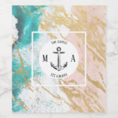 Modern Golden Beach Anchor Monogram Wijn Etiket (Enkel label)