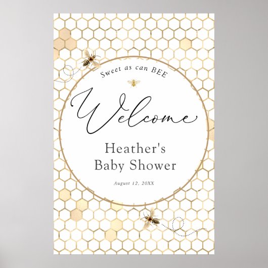 Modern Golden Bee Baby shower Welcome Poster (Voorkant)