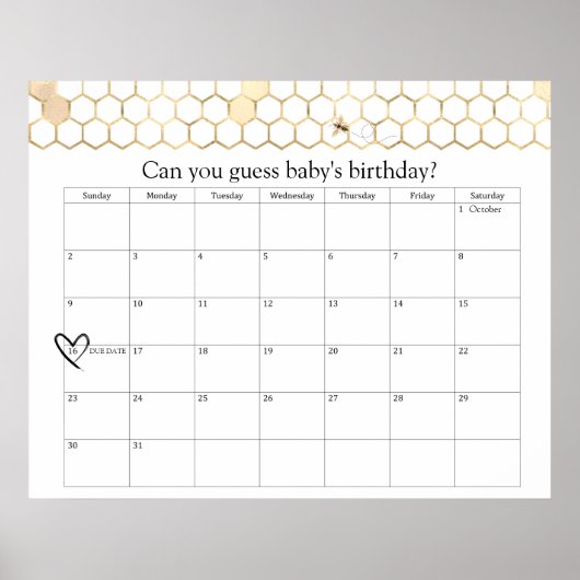 Modern Golden Bee Shower - Vervaldatum denk Poster (Voorkant)
