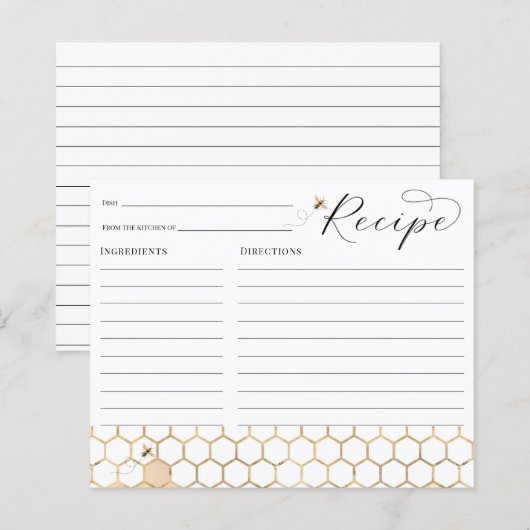 Modern Golden Bee Vrijgezellenfeest Receptenkaart (Voorkant / Achterkant)