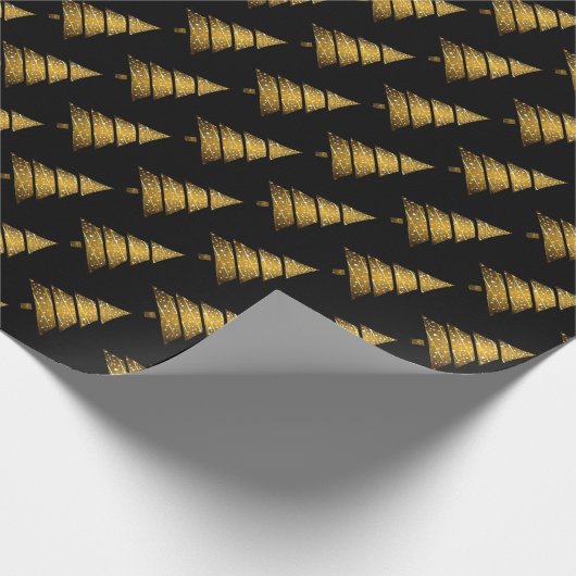 Modern Golden Black Christmas Tree  Cadeaupapier (Hoek)
