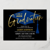 Modern Golden Black Graduation Party Folie Uitnodiging (Voorkant)