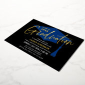 Modern Golden Black Graduation Party Folie Uitnodiging (Gedraaid)