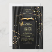 Modern Golden Black Graduation Party Foto QR code Kaart (Voorkant)