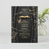 Modern Golden Black Graduation Party Foto QR code Kaart (Staand voorkant)