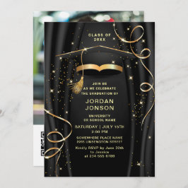 Modern Golden Black Graduation Party Foto QR code Kaart