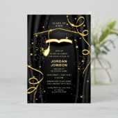 Modern Golden Black Graduation Party Gold Folie Uitnodiging (Staand Voorkant)
