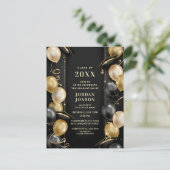 Modern Golden Black Graduation Party Invitation Briefkaart (Staand voorkant)